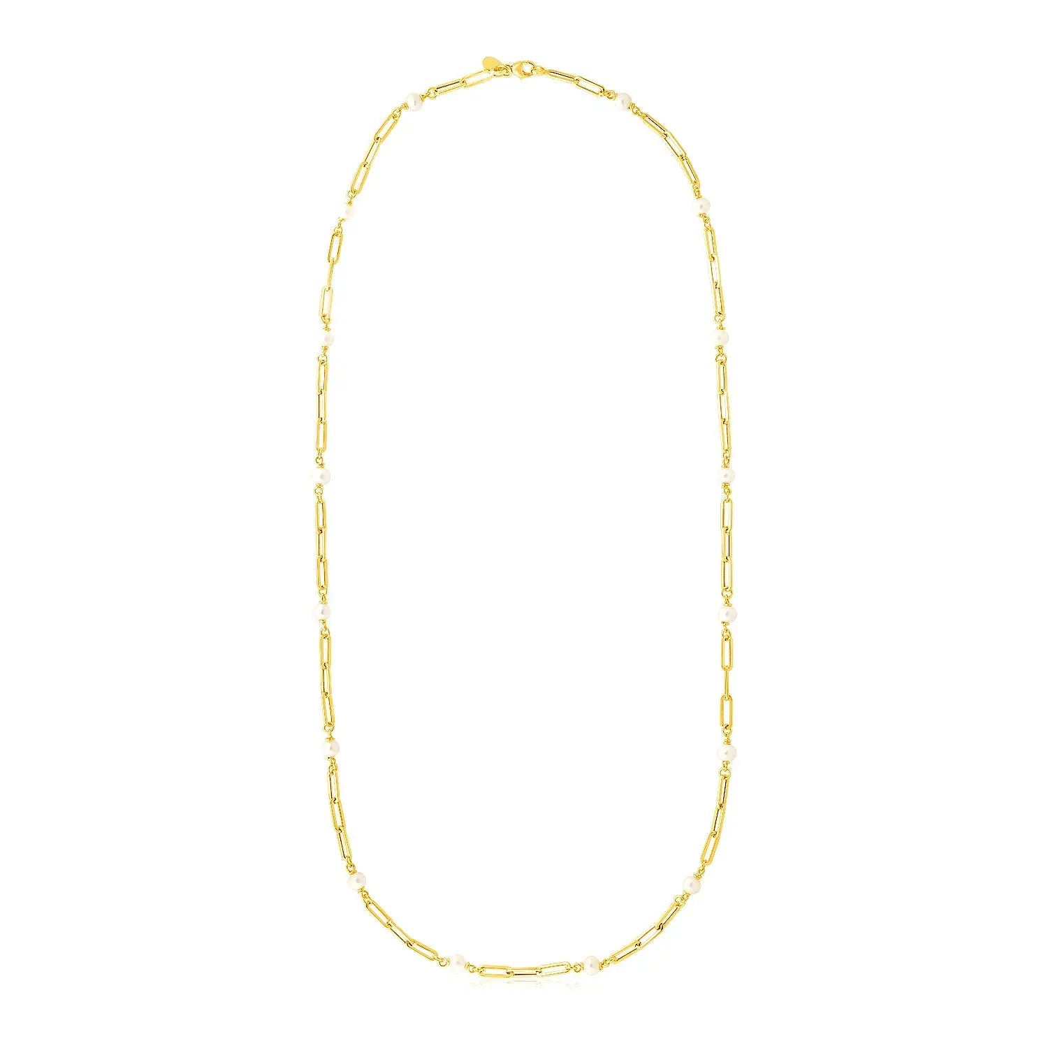 14k Yellow Gold Paperclip Chain and Pearl Necklace RCJ