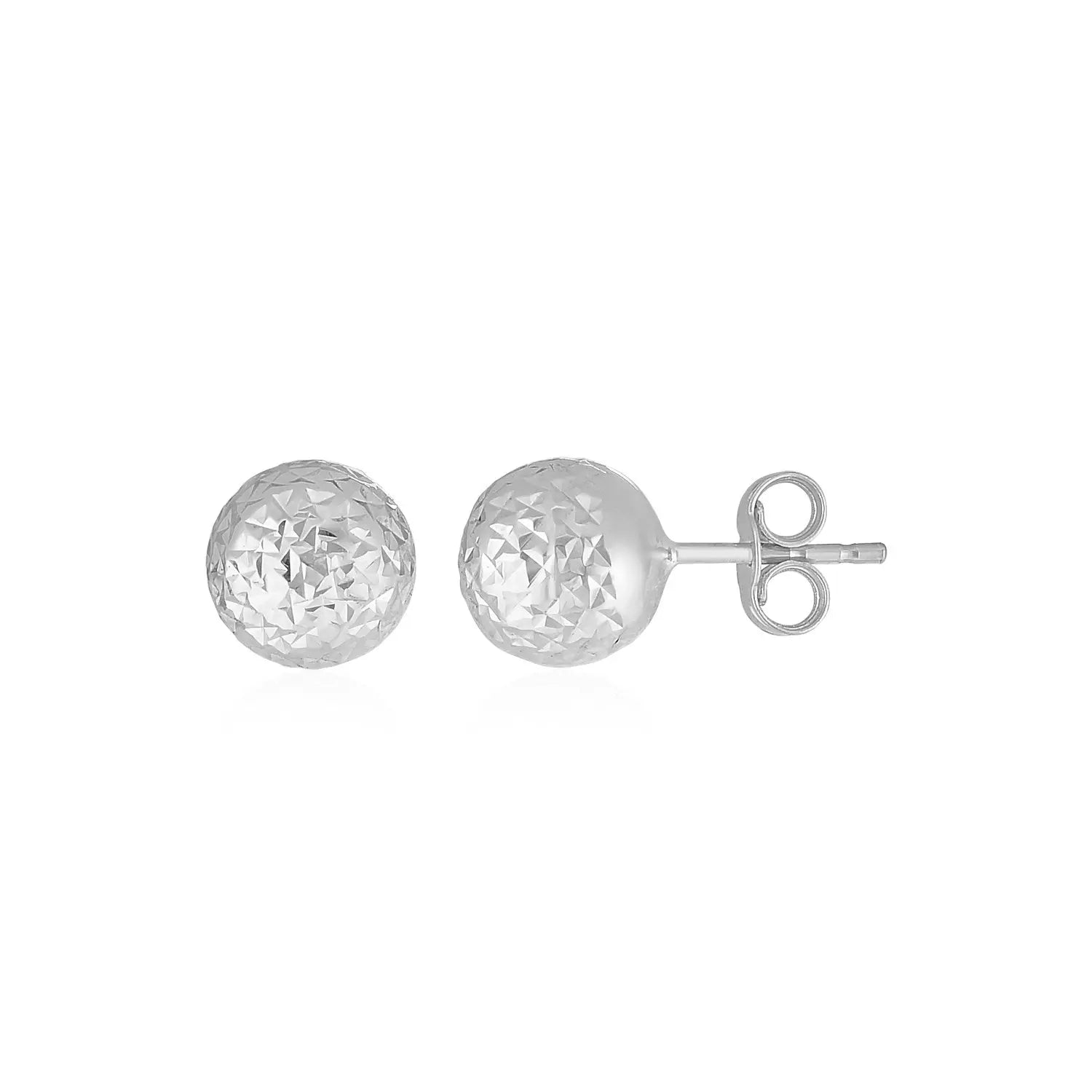 14k White Gold Ball Earrings with Crystal Cut Texture(5mm)Monde Trend