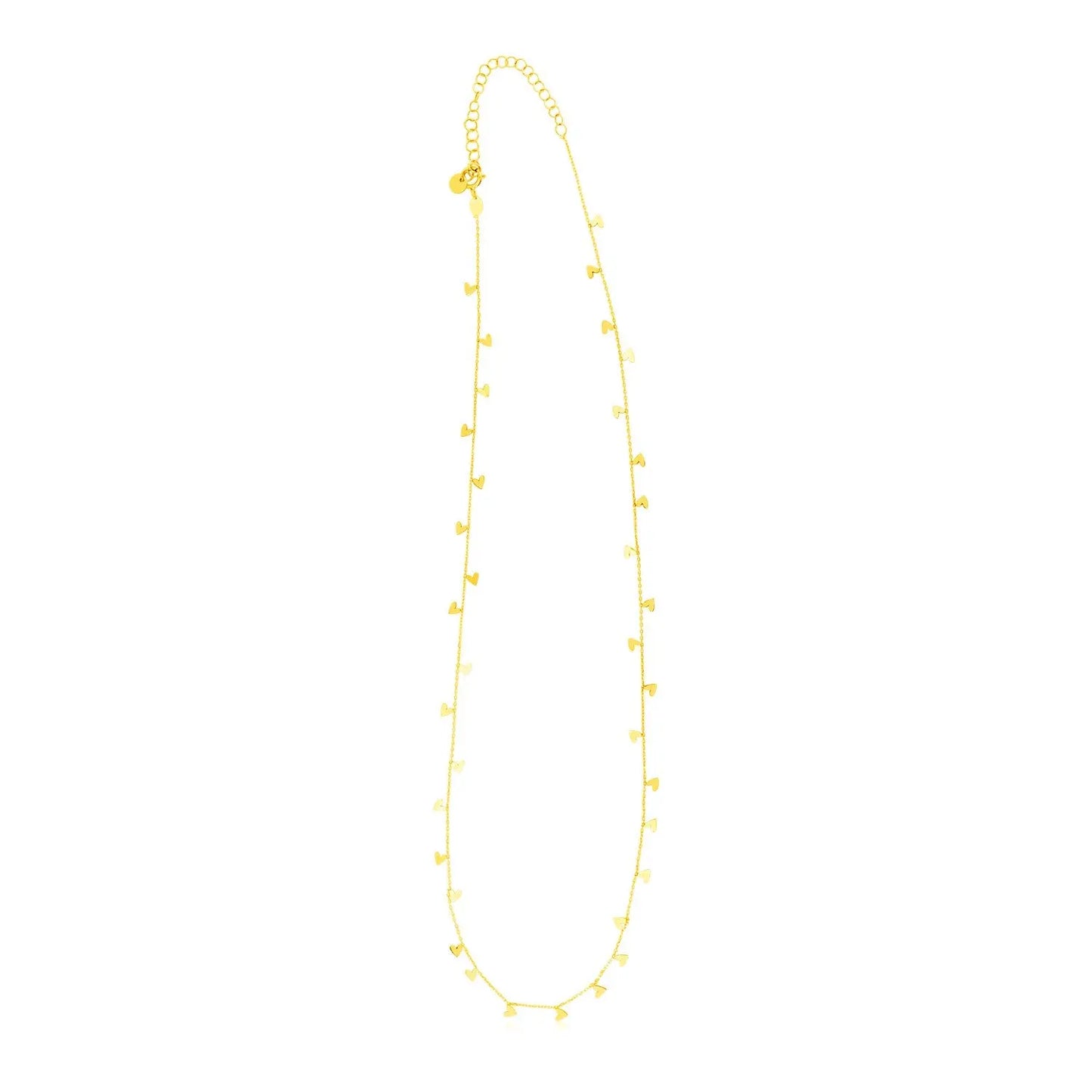 14K Yellow Gold Necklace with Dangling Hearts RCJ