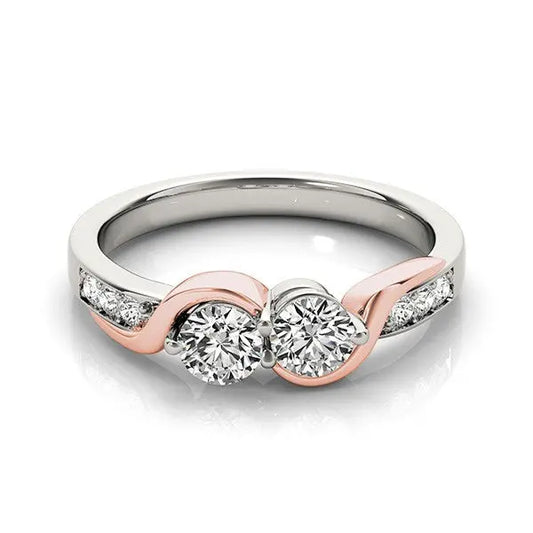 14k White And Rose Gold Round Two Diamond Curved Band Ring (5/8 cttw)Monde Trend