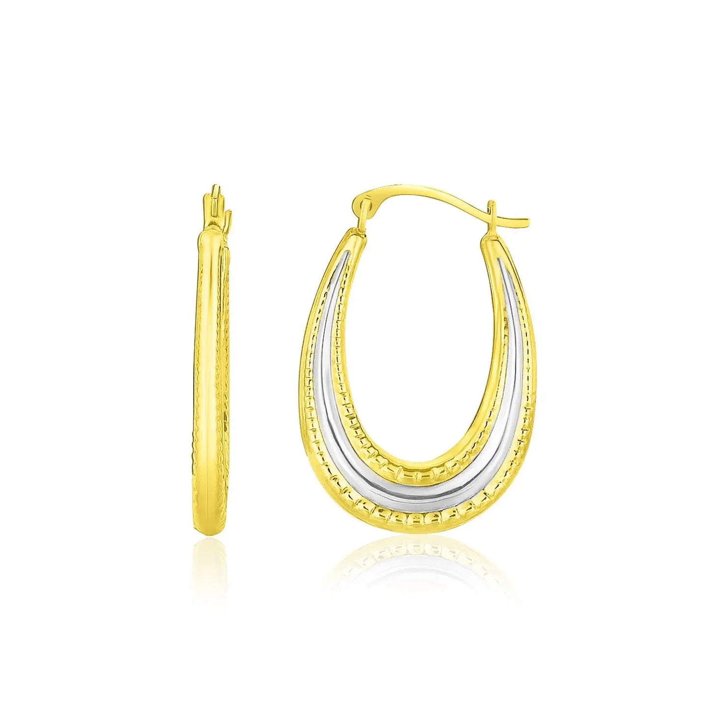 10k Two-Tone Gold Graduated Textured Oval Hoop EarringsMonde Trend