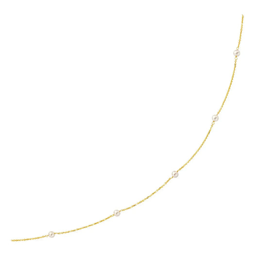 14k Yellow Gold Necklace with White Pearls RCJ