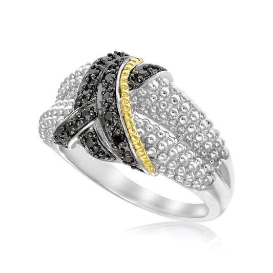 18k Yellow Gold & Sterling Silver Entwined Popcorn Ring with Black Diamonds RCJ