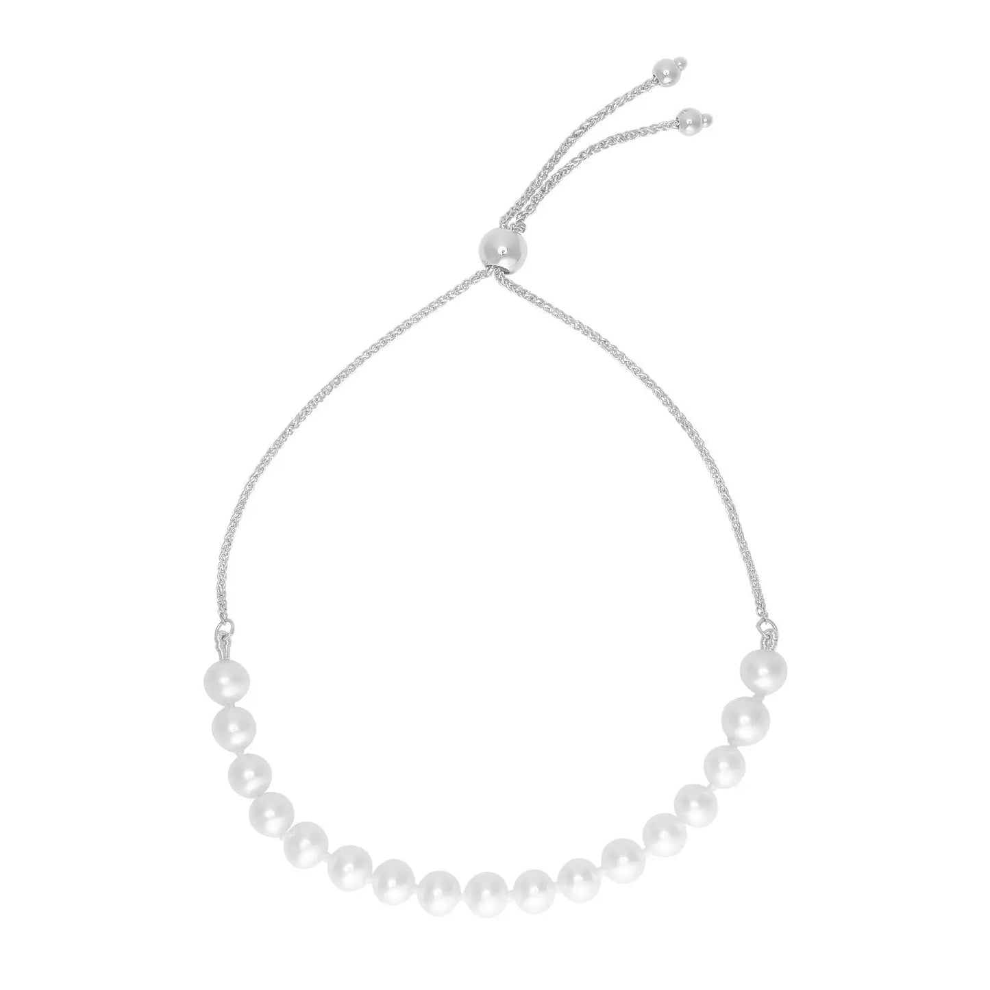 14k White Gold Adjustable Friendship Bracelet with Pearls (5.00 mm)Monde Trend