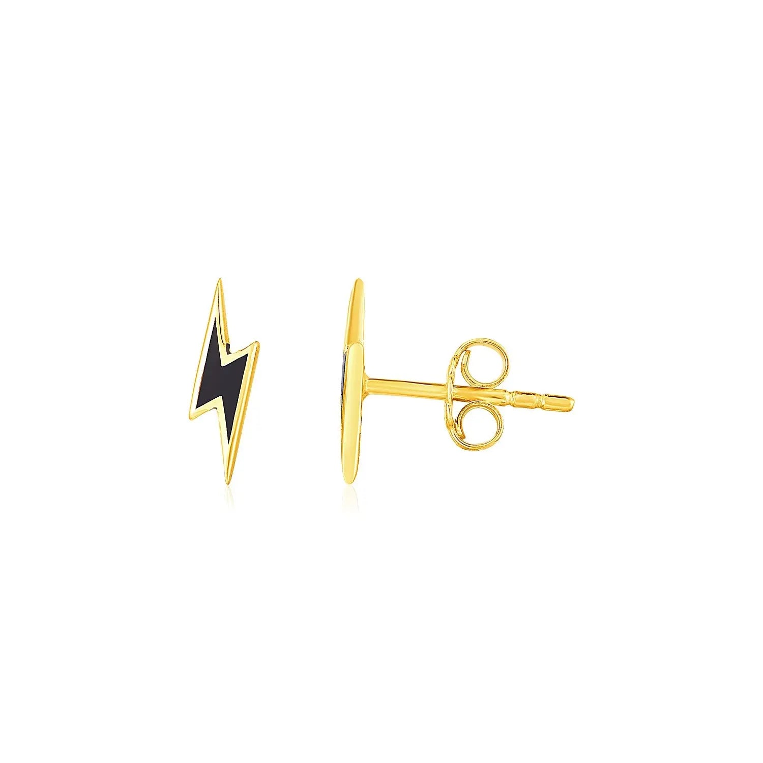 14k Yellow Gold and Enamel Black Lightning Bolt Stud Earrings RCJ