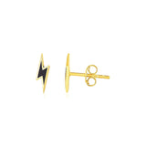 14k Yellow Gold and Enamel Black Lightning Bolt Stud Earrings RCJ