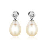 Sterling Silver Earrings with Pear Shaped Freshwater Pearls and Cubic Zirconias RCJ