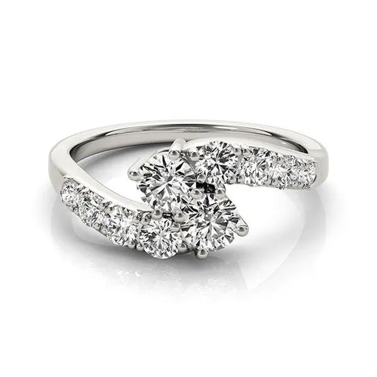 14k White Gold Two Stone Overlap Design Diamond Ring (1 cttw) RCJ