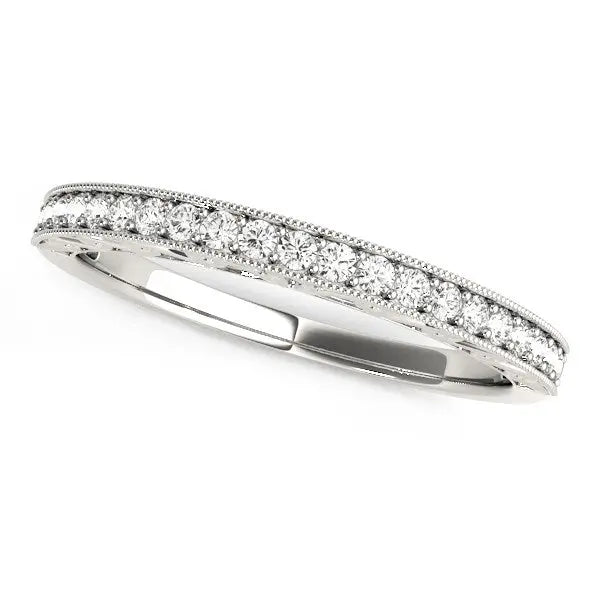 14k White Gold Milgrain Bordered Round Diamond Wedding Band (1/6 cttw)Monde Trend