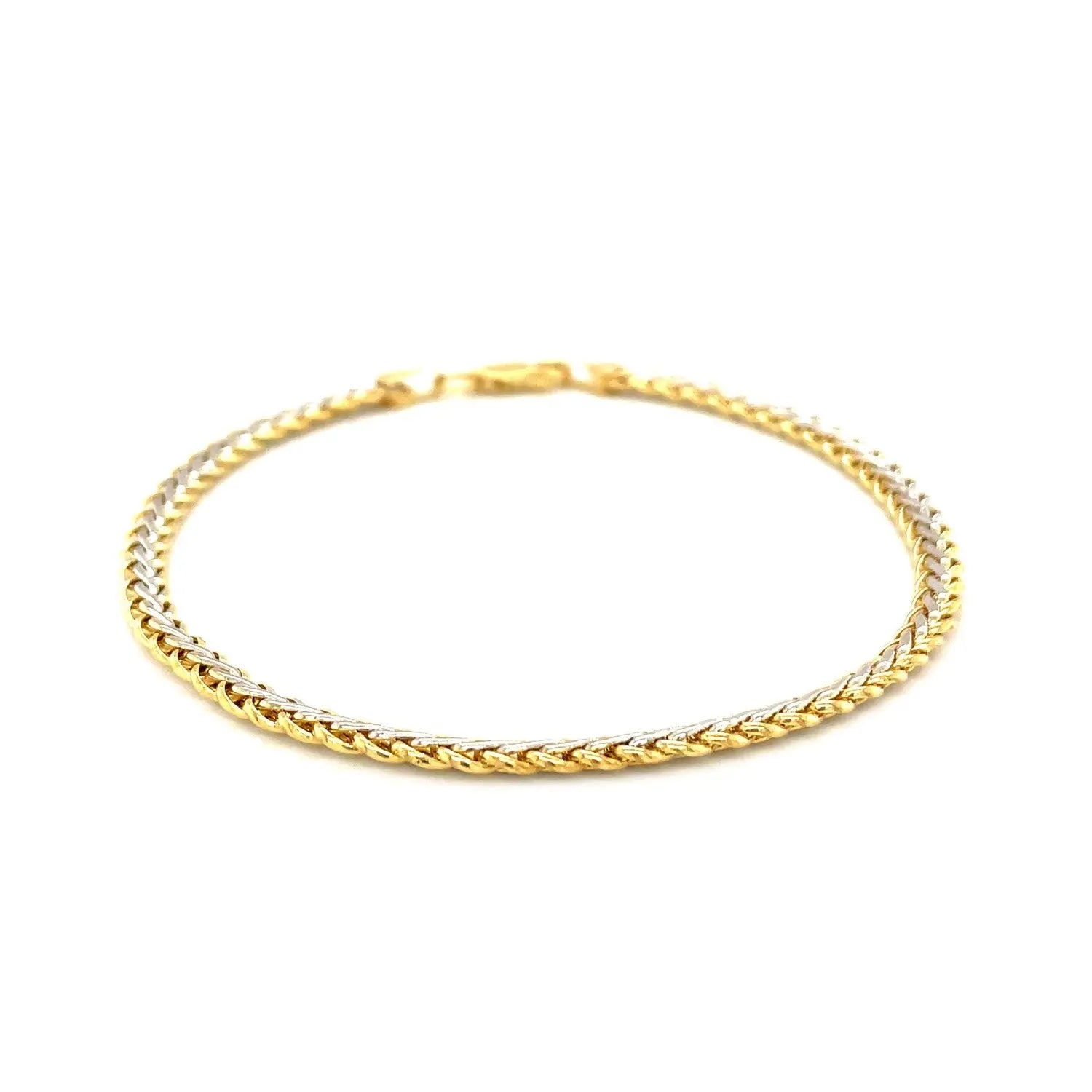 Two-Toned Fine Wheat Chain Bracelet in 10k Yellow and White Gold (3.00 mm) RCJ