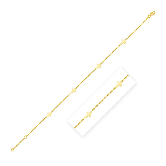 10k Yellow Gold Polished Station Cross Anklet (1.00 mm)Monde Trend