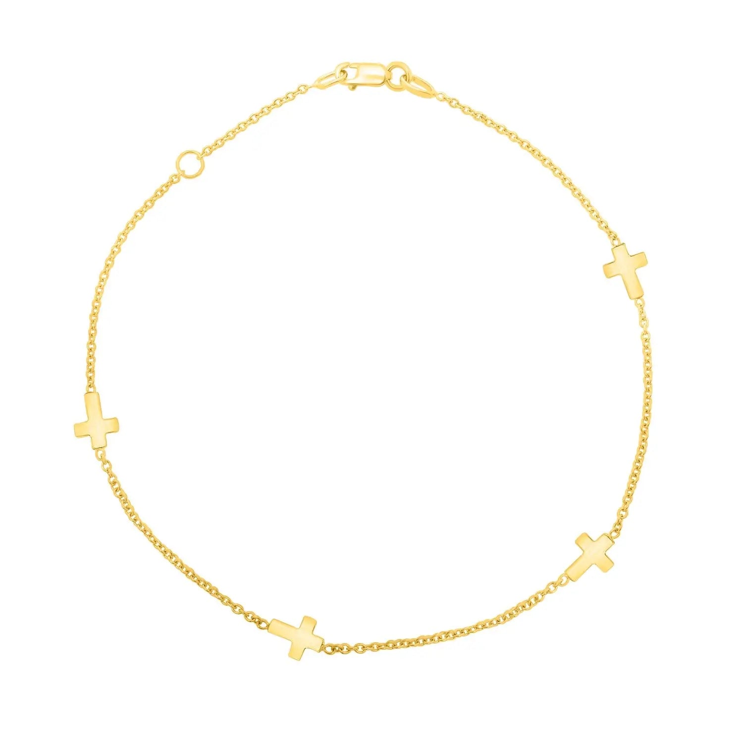 10k Yellow Gold Polished Station Cross Anklet (1.00 mm)Monde Trend