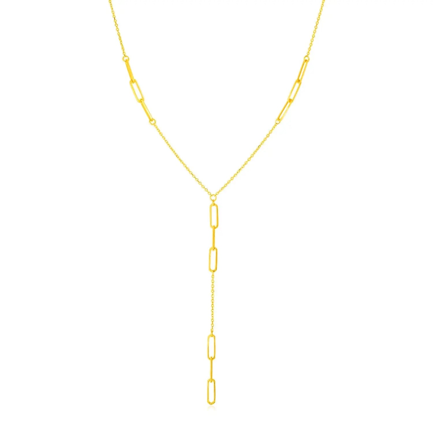 14K Yellow Gold Lariat Necklace with Paperclip Chain Stations RCJ