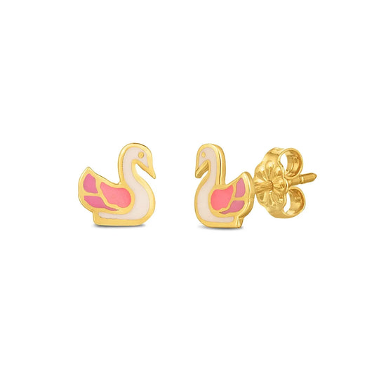 14k Yellow Gold Swan Studs RCJ