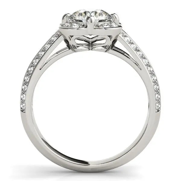 Round Diamond Floral Motif Engagement Ring in 14k White Gold (1 3/8 cttw) RCJ