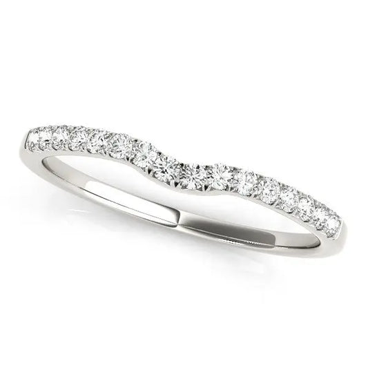 14k White Gold Curved Pave Setting Diamond Wedding Ring (1/8 cttw)Monde Trend