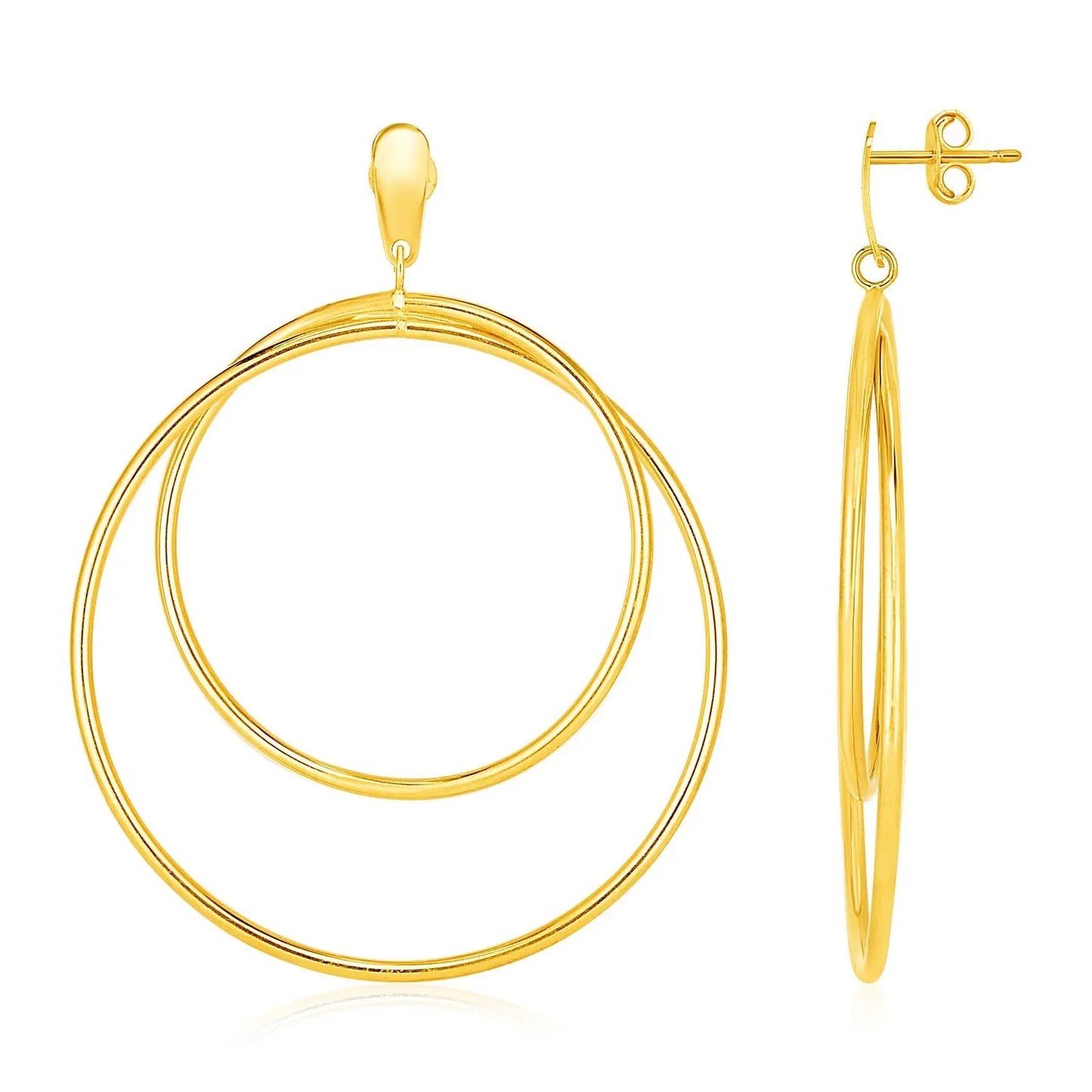 14k Yellow Gold Post Earrings with Open Polished Circle Dangles RCJ