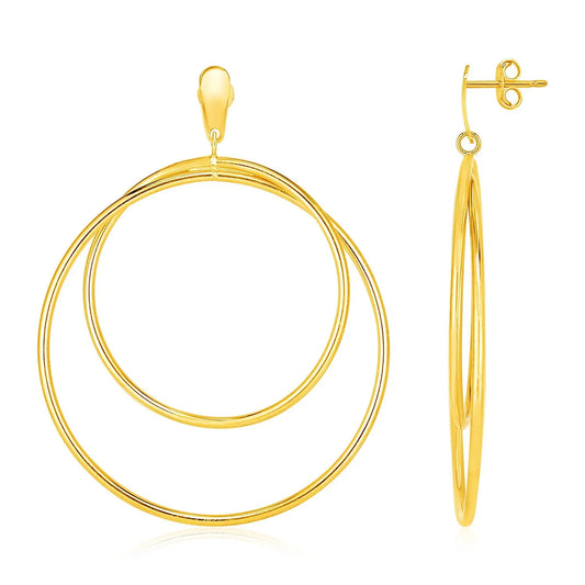 14k Yellow Gold Post Earrings with Open Polished Circle Dangles RCJ