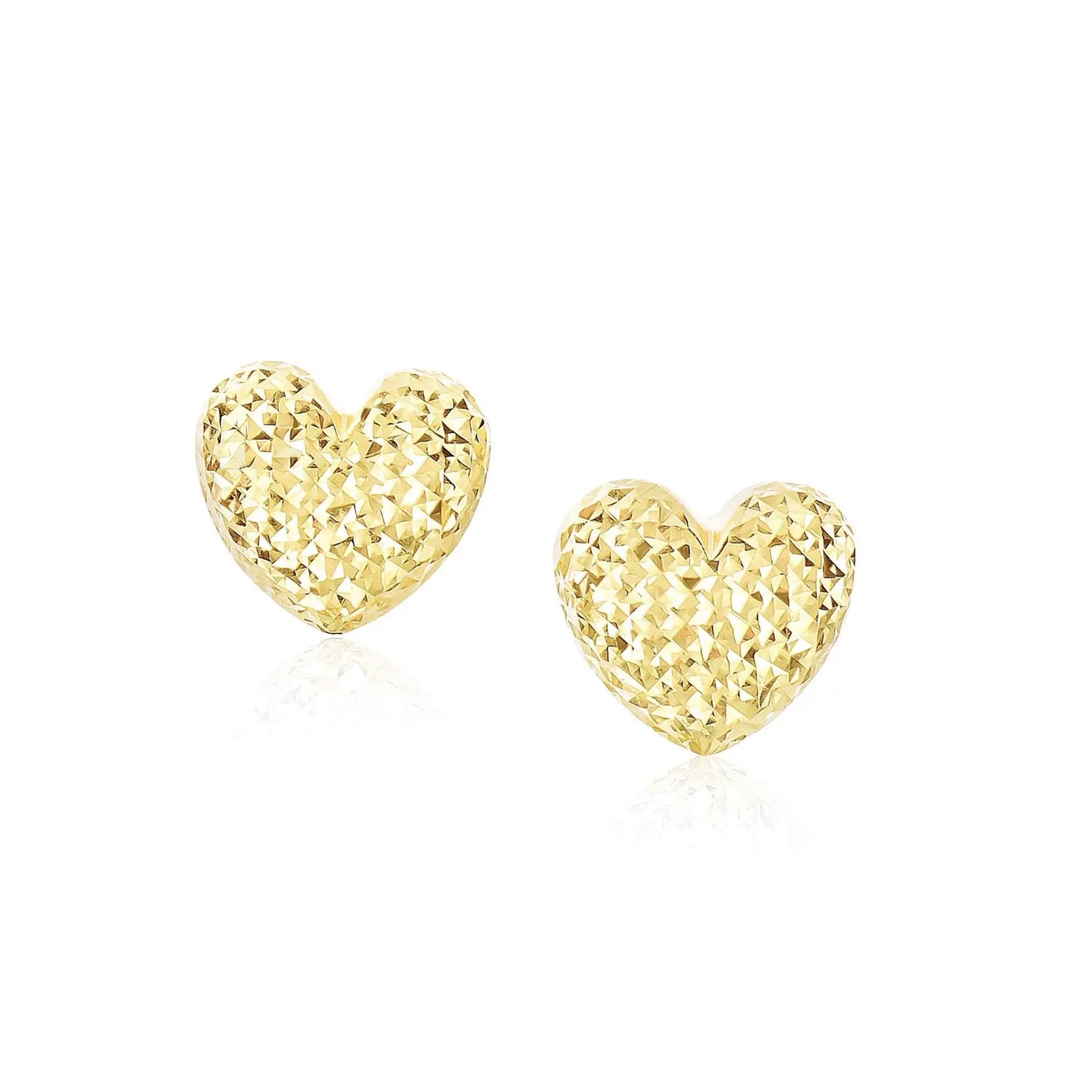 14k Yellow Gold Puffed Heart Earrings with Diamond Cuts RCJ