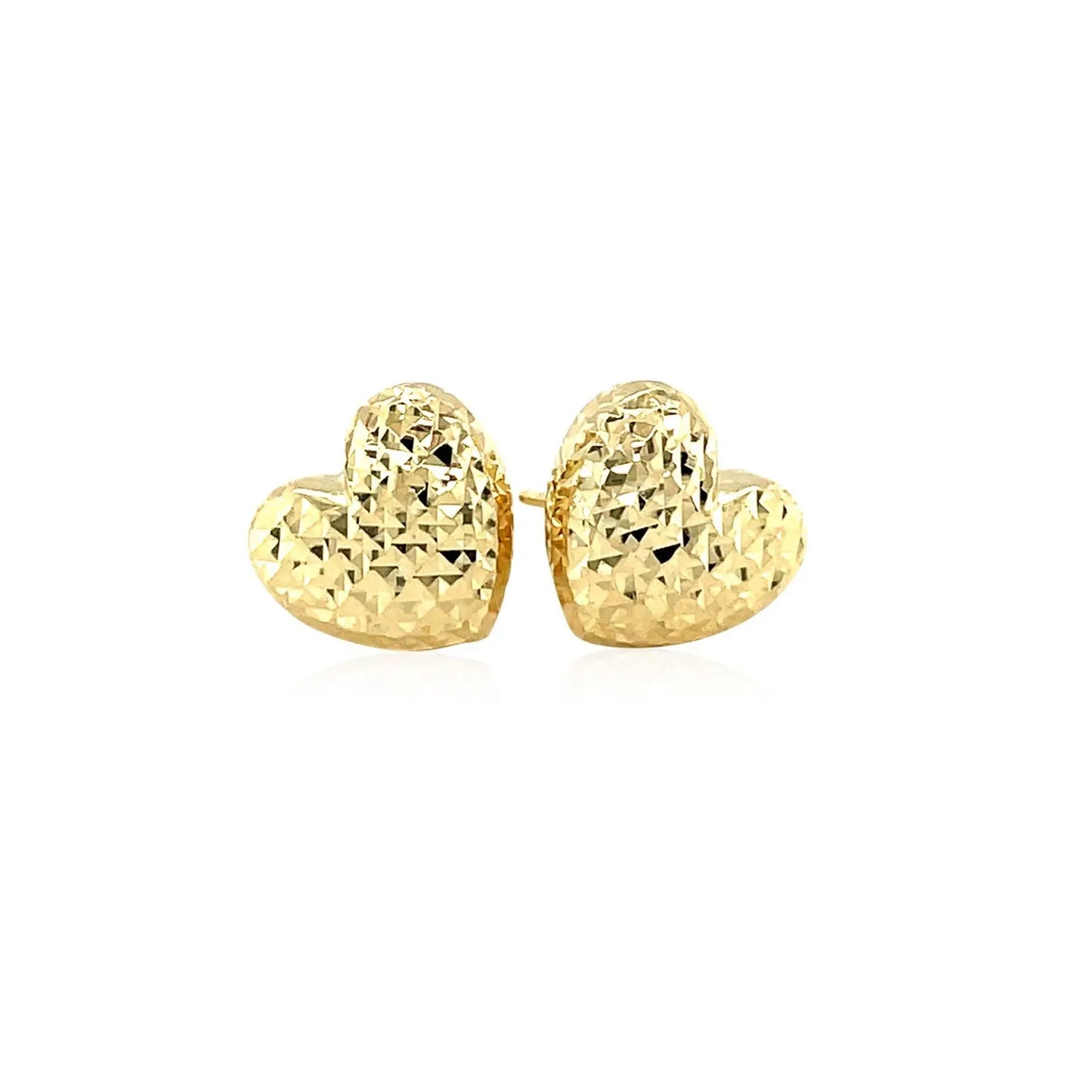 14k Yellow Gold Puffed Heart Earrings with Diamond Cuts RCJ