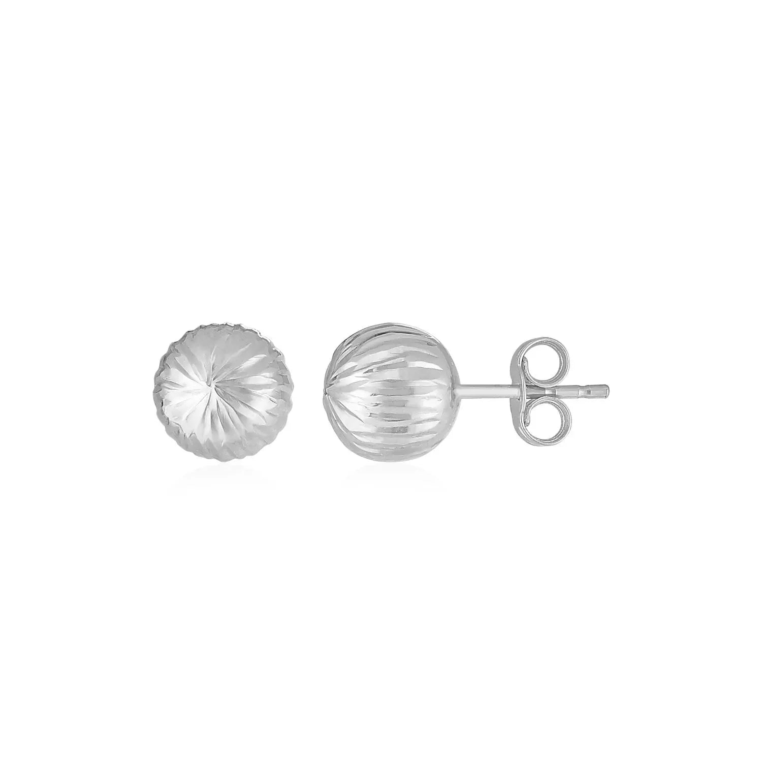 14K White Gold Ball Earrings with Linear Texture(5mm)Monde Trend