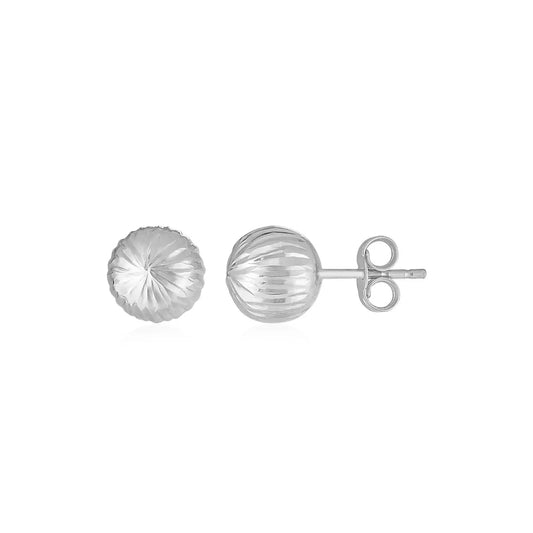 14K White Gold Ball Earrings with Linear Texture(5mm)Monde Trend