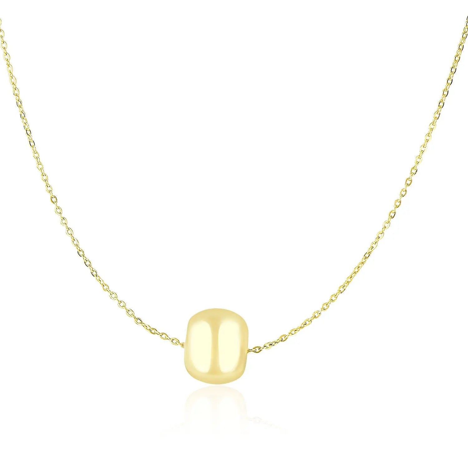 14k Yellow Gold Necklace with Shiny Barrel Bead Charm RCJ