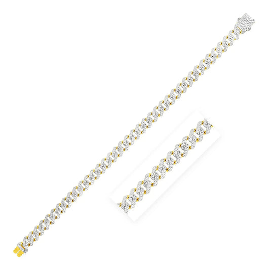 14k Yellow Gold White Pave High Polish Modern Lite Edge Bracelet  (8.00 mm) RCJ