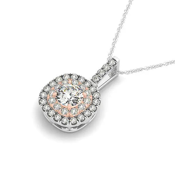 14k White And Rose Gold Cushion Shape Halo Diamond Pendant (1/2 cttw)Monde Trend