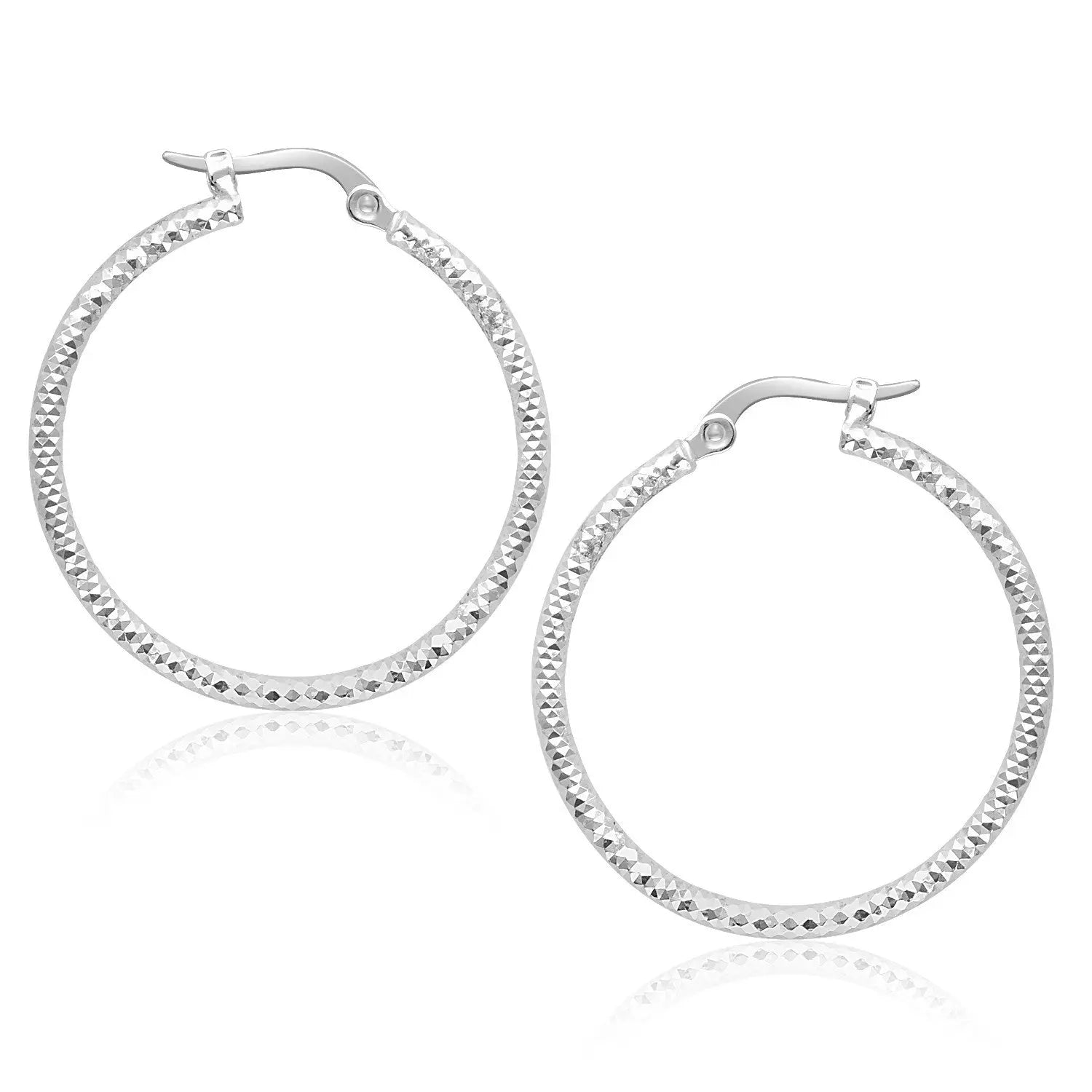 14k White Gold Tube Textured Round Hoop Earrings(1.5x25mm) RCJ