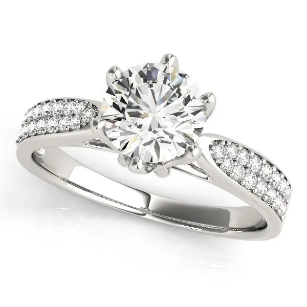 Six Prong 14k White Gold Diamond Engagement Ring with Pave Band (1 5/8 cttw) RCJ