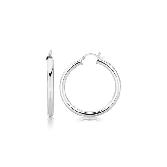 Sterling Silver Thick Rhodium Plated Polished Hoop Style Earrings (4x35mm) RCJ