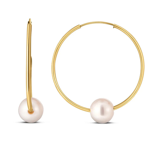 14k Yellow Gold Round Endless Pearl Earring(1x25mm) RCJ