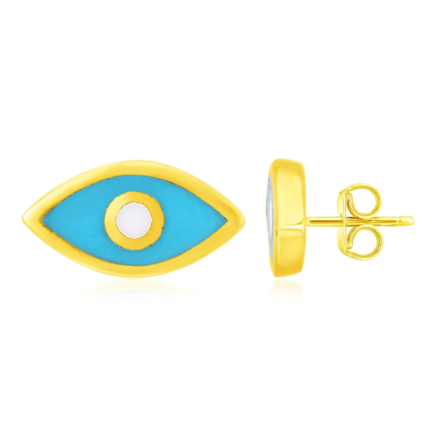 14K Yellow Gold Blue Evil Eye Earrings with Enamel RCJ