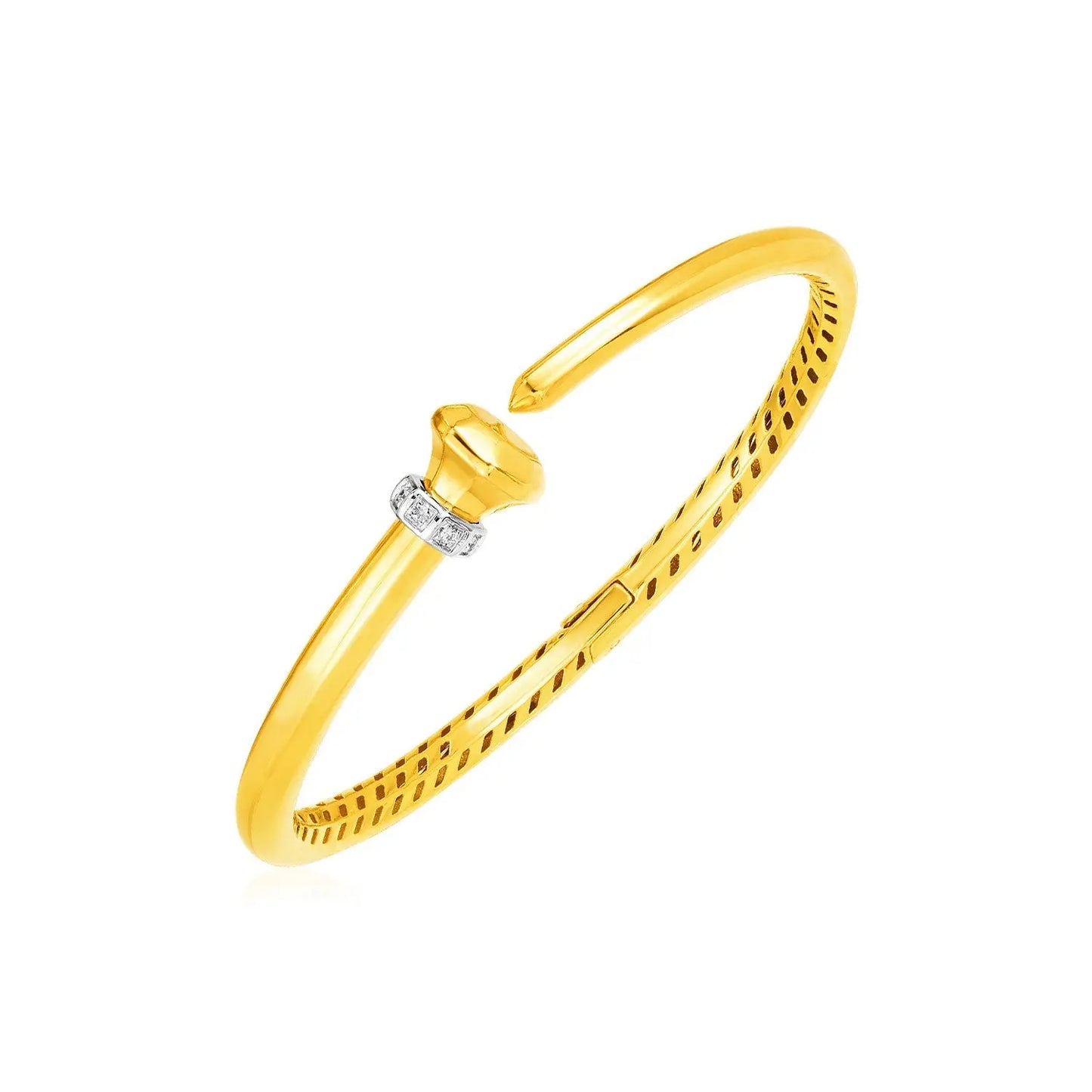 14k Yellow Gold Hinged Bangle Bracelet with Diamonds (3.40 mm) RCJ