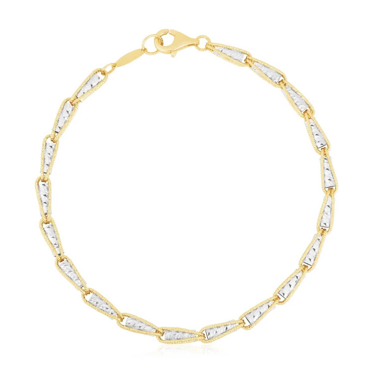 14k Two Tone Gold High Polish Diamond Cut Link Chain Bracelet (3.20 mm)Monde Trend