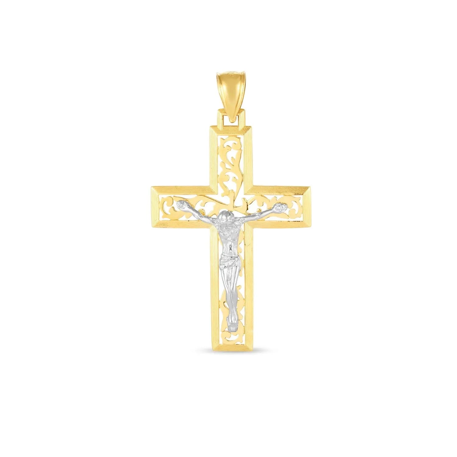 14k Two Tone Gold High Polish Diamond Cut Cross PendantMonde Trend