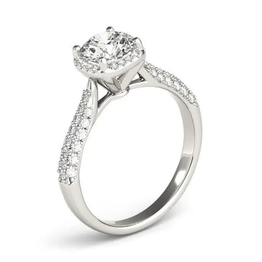 14k White Gold Halo Graduated Pave Shank Diamond Engagement Ring (1 1/3 cttw)Monde Trend