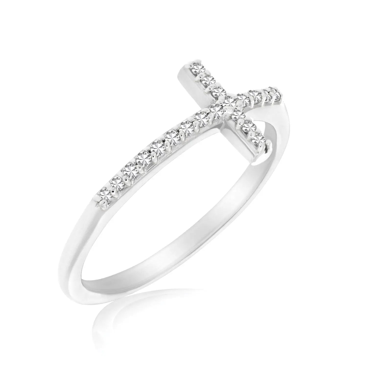 14k White Gold Cross Motif Ring with Diamond Accents (.11cttw)Monde Trend