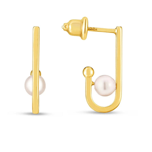 14k Yellow Gold J Hoop Pearl Earrings RCJ