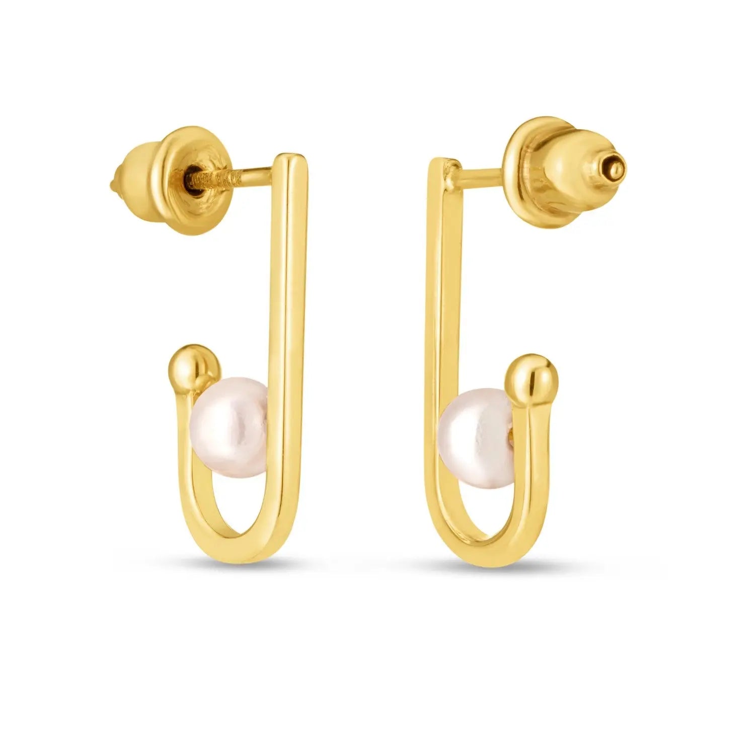 14k Yellow Gold J Hoop Pearl Earrings RCJ