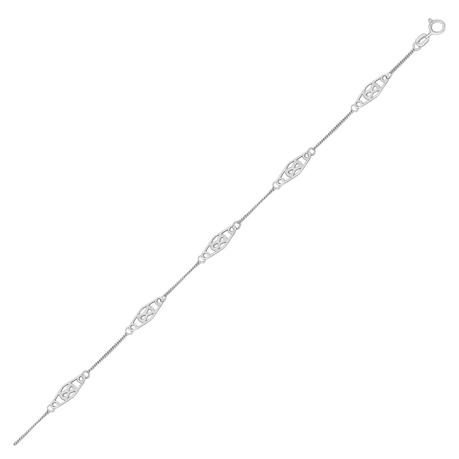 14k White Gold Anklet with Fancy Diamond Shape Filigree StationsMonde Trend