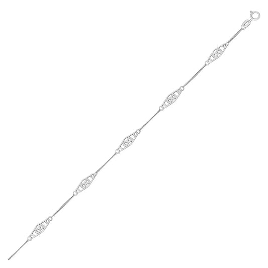 14k White Gold Anklet with Fancy Diamond Shape Filigree StationsMonde Trend