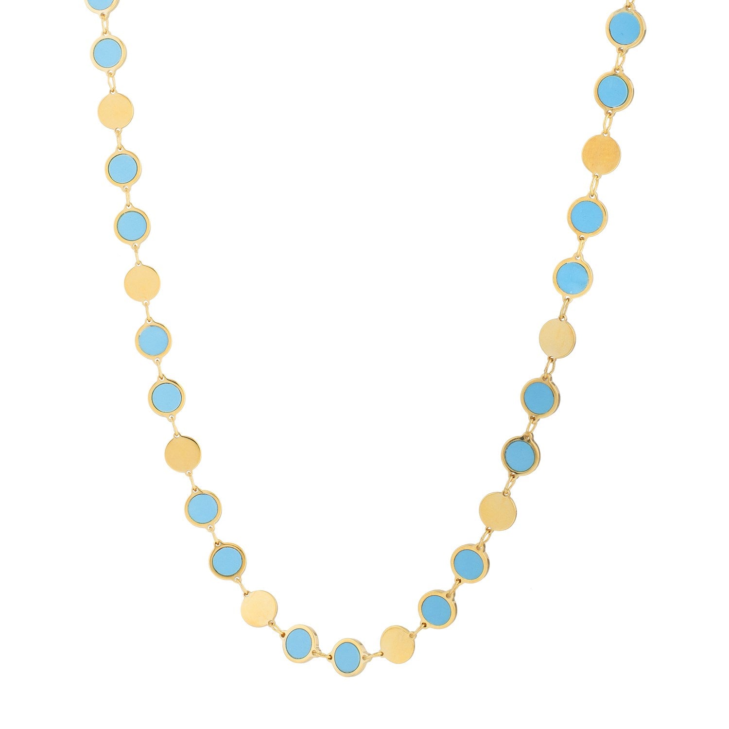 14k Yellow Gold Turquoise Geometric Mirror Gem Chain Necklace (5.00 mm) RCJ