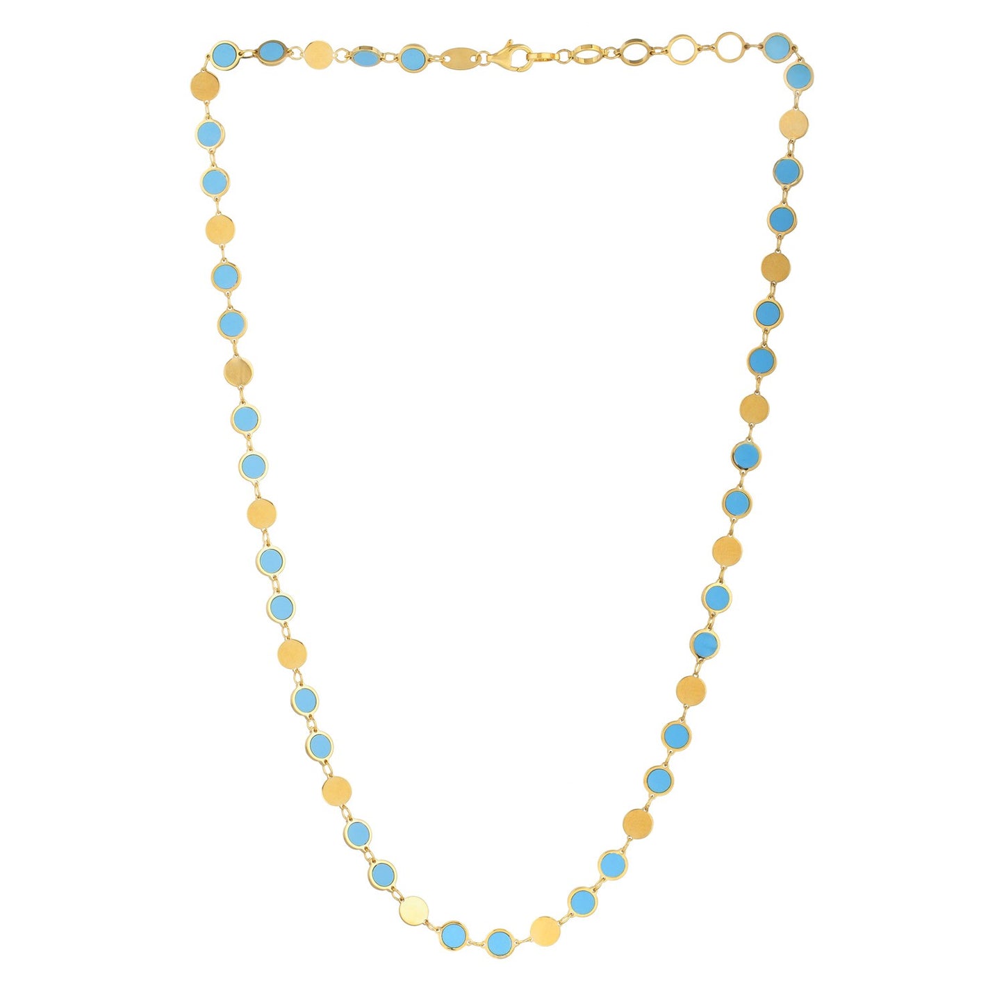 14k Yellow Gold Turquoise Geometric Mirror Gem Chain Necklace (5.00 mm) RCJ