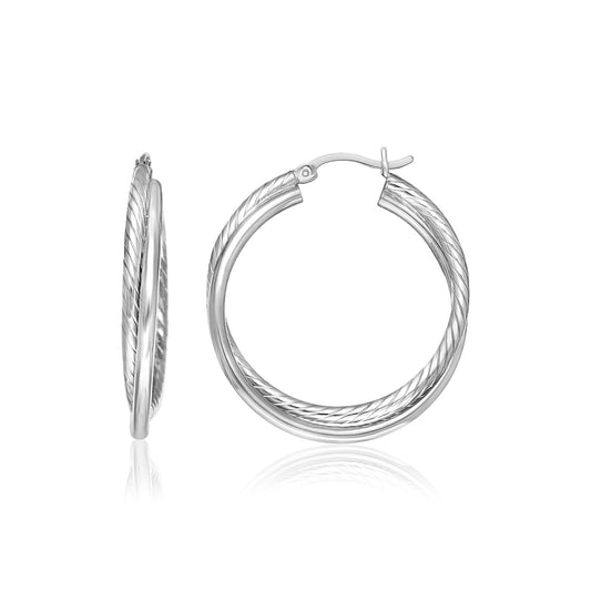 Sterling Silver Ridged Hoop Earrings with Textured Design RCJ