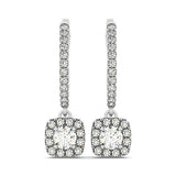 Cushion Shape Halo Style Diamond Drop Earrings in 14k White Gold (1/2 cttw) RCJ