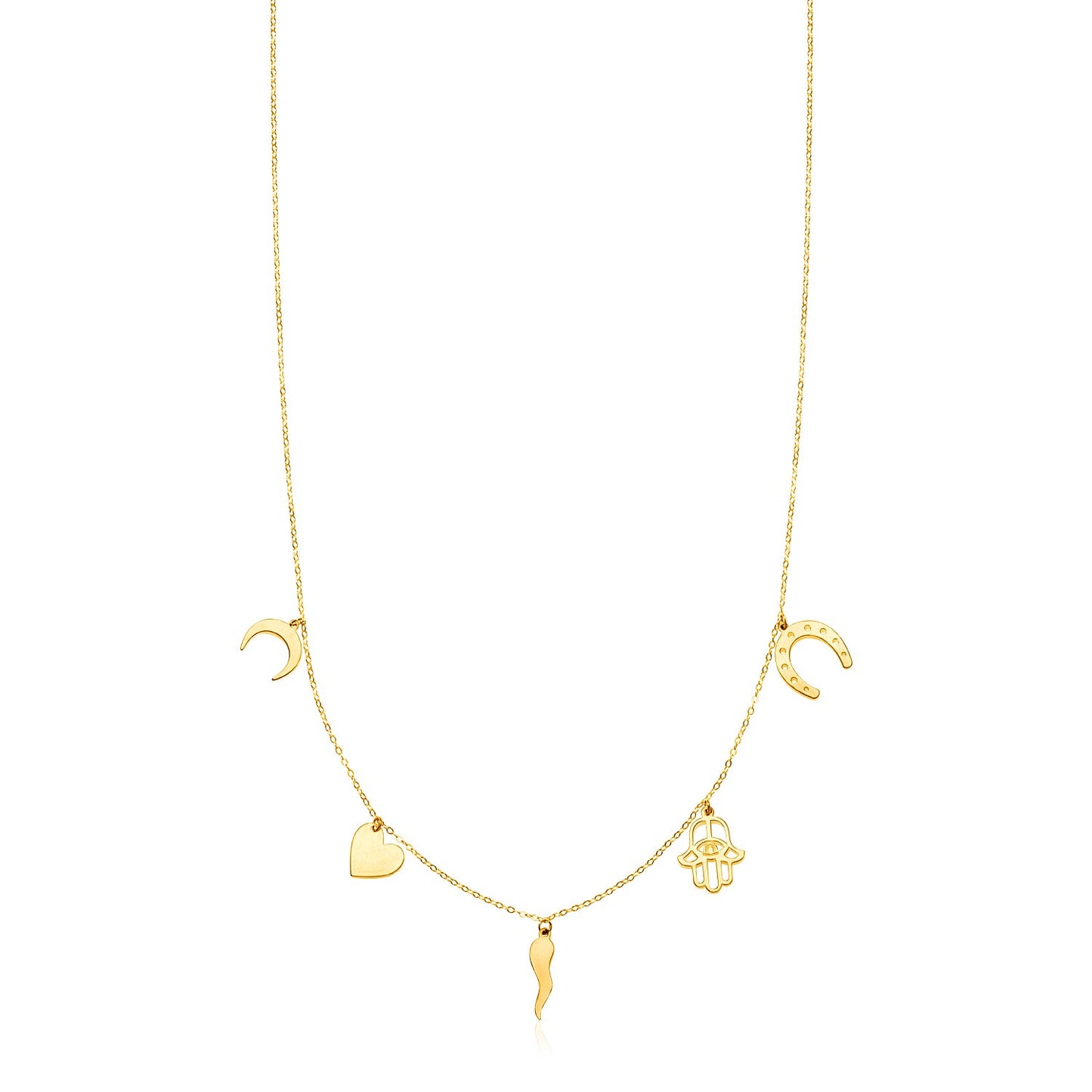 14K Yellow Gold Necklace with Polished Charms RCJ