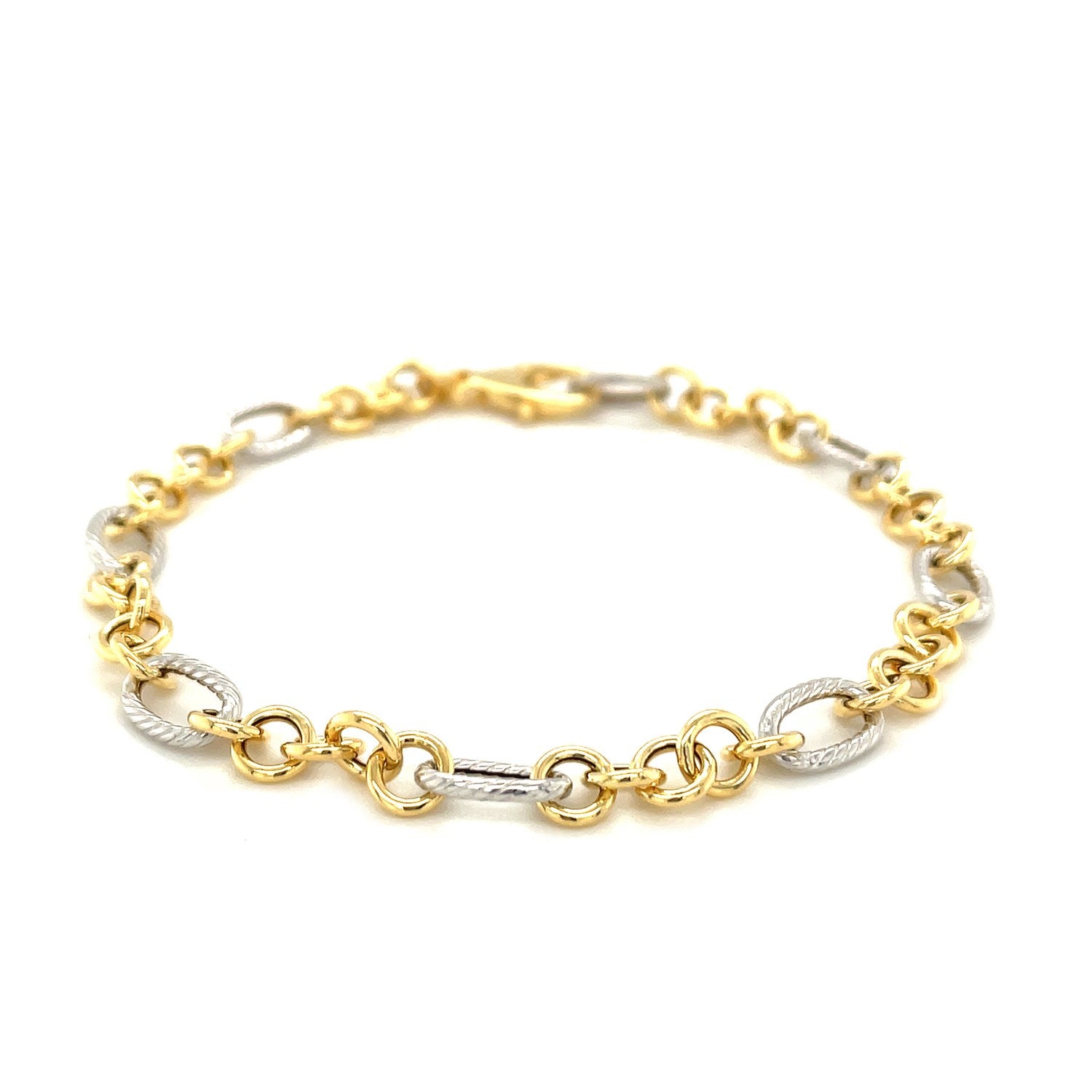 14k Two-Tone Gold Rope Motif Oval and Round Link Chain Bracelet (8.80 mm)Monde Trend