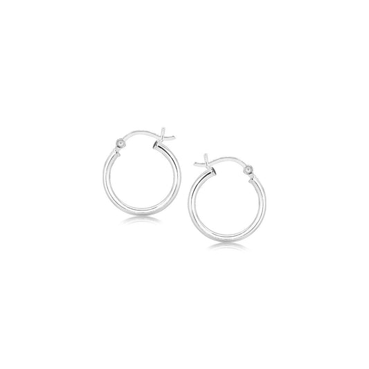 Polished Sterling Silver and Rhodium Plated Hoop Earrings (2x15mm) RCJ